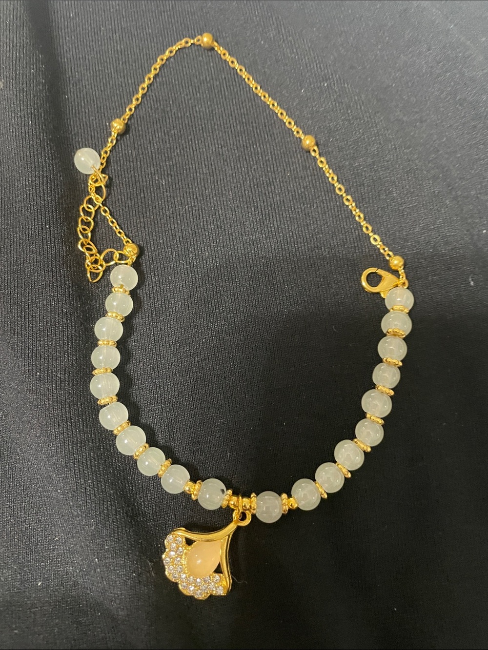 Gold-Tone White Beaded Pendant Necklace - Women Jewelry